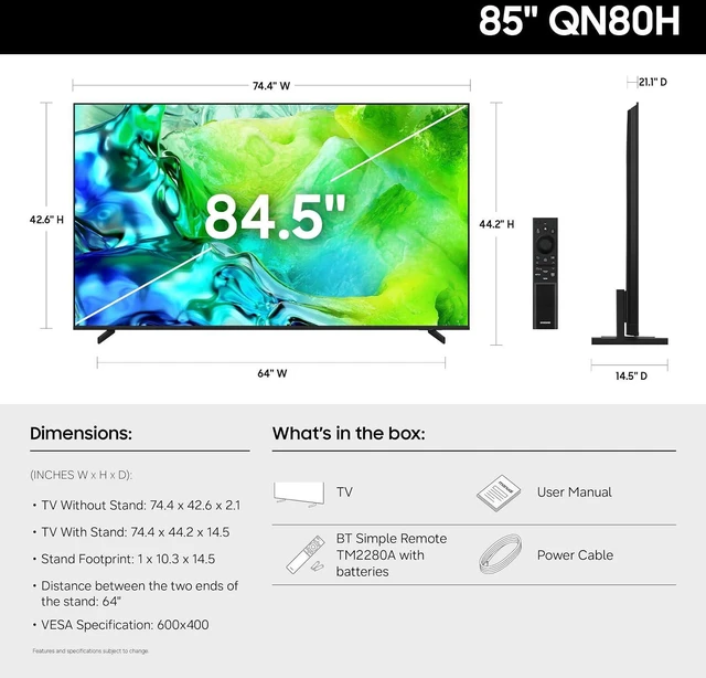 Alt view image 3 of 7 - Samsung QN85QN80HA 85" QLED TV with HW-B630F Soundbar and Subwoofer (2026)