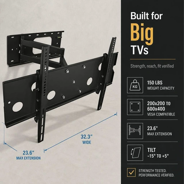 Alt view image 2 of 7 - Mount-It! Corner TV Wall Mount, 26" Full Motion Swing Arm, Fits 43-70" TVs