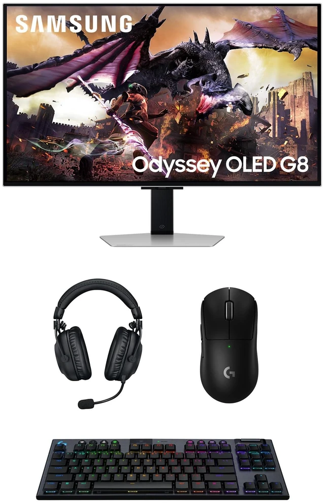 Main image of Samsung 32DG8 32" Odyssey G80SD 4k UHD Smart Gaming Monitor with PRO-X-2-LIGHTSPEED Headset, G915 Keyboard, and PRO-X-2-SUPERLIGHT Mouse (2024)