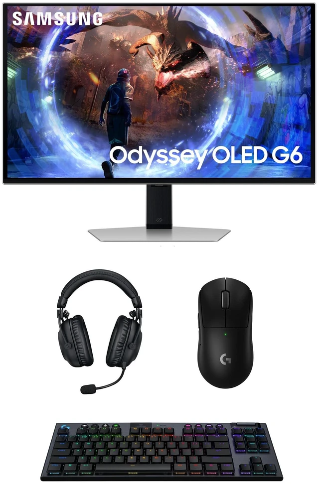 Main image of Samsung LS27DG602SNXZA 27" G60SD Odyssey OLED QHD 360Hz Gaming Monitor with PRO-X-2-LIGHTSPEED Headset, G915 Keyboard, and PRO-X-2-SUPERLIGHT Mouse (2024)