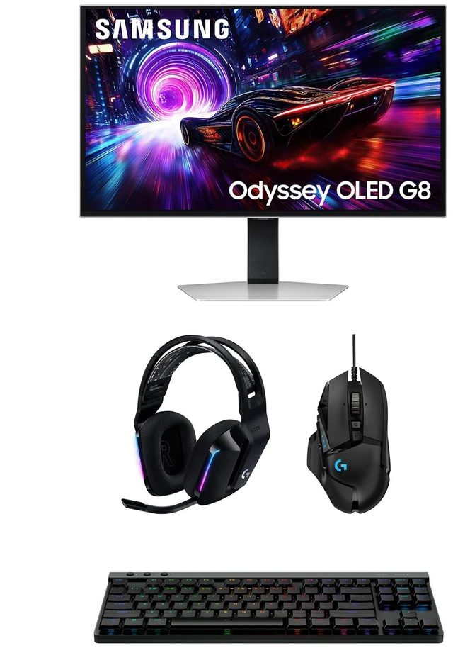 Main image of Samsung LS27FG810SNXZA 27" G91SD Odyssey OLED 4K 240Hz Gaming Monitor with G733 Headset, G515 Keyboard, and G502 Mouse (2025)