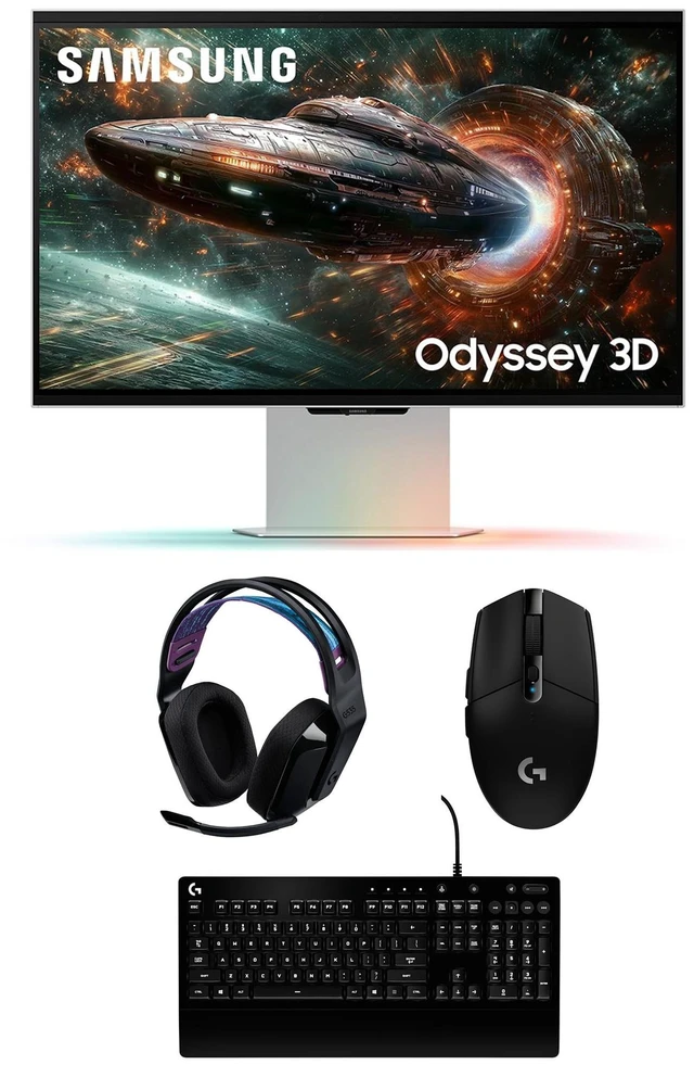 Main image of Samsung LS27FG900XNXZA G90XF 27" Odyssey 3D 4K 165Hz Gaming Monitor with G535 Headset, G213 Keyboard, and G305 Mouse (2025)