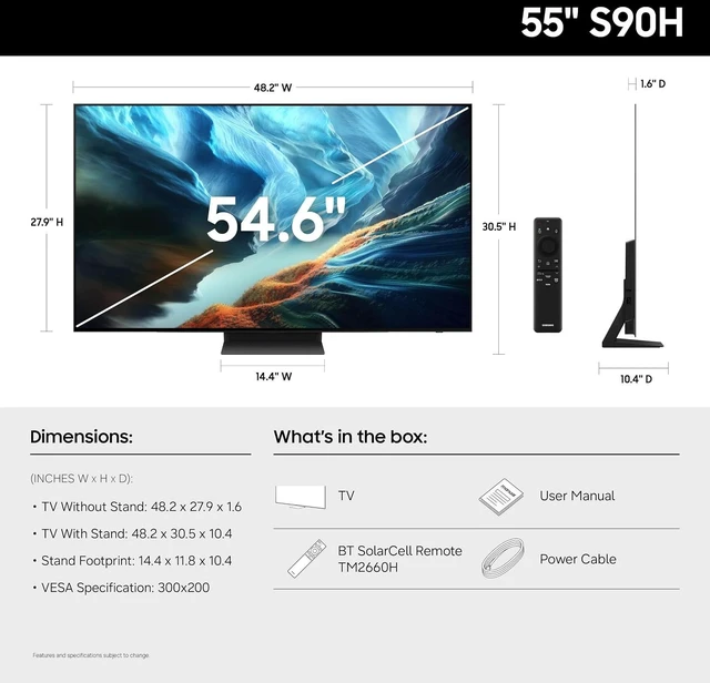 Alt view image 3 of 7 - Samsung QN55S90HA 55" OLED TV with Austere 7S-8KHD2-2-5M HDMI Cable (2026)