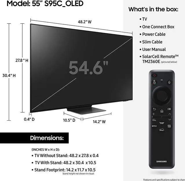 Alt view image 2 of 8 - Samsung 55" Class S95C Series OLED 4K Smart TV (QN55S95CAFXZA, 2023)