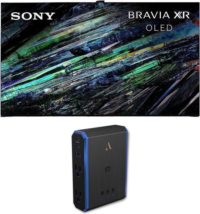 Main image of Sony XR77A95L 77 Inch QD-OLED 4K UHD Smart Google TV with AI Upscaling with an Austere V Series 4-Outlet Power with Omniport USB (2023)
