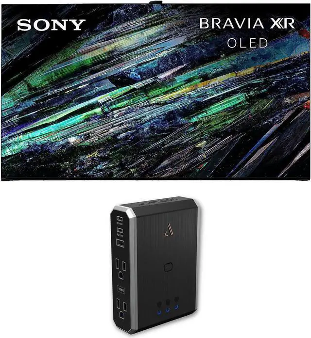 Main image of Sony XR55A95L 55 Inch QD-OLED 4K UHD Smart Google TV with AI Upscaling with an Austere VII Series 4-Outlet Power with Omniport USB (2023)