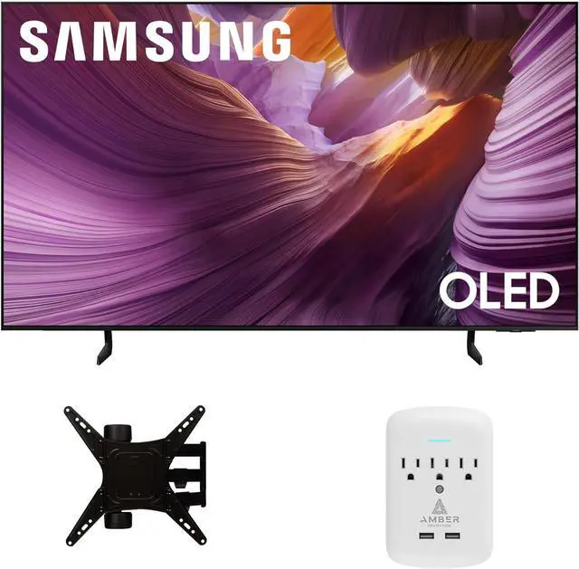 Main image of Samsung QN55S85FAFXZA 55 Inch OLED HDR 4K Smart TV with a Walts TV Medium Full Motion Mount for 32"-65" TVs and Amber Protection 3-OUTLET-SURGE Surge Protector (2025)