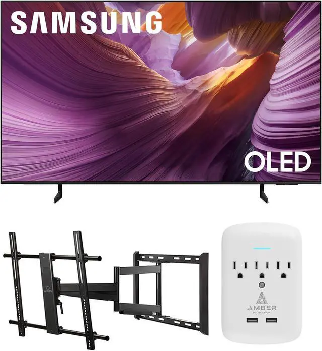 Main image of Samsung QN55S85FAFXZA 55 Inch OLED HDR 4K Smart TV with a Walts TV Large/Extra Large Full Motion Mount for 43"-90" TVs and Amber Protection 3-OUTLET-SURGE Surge Protector (2025)