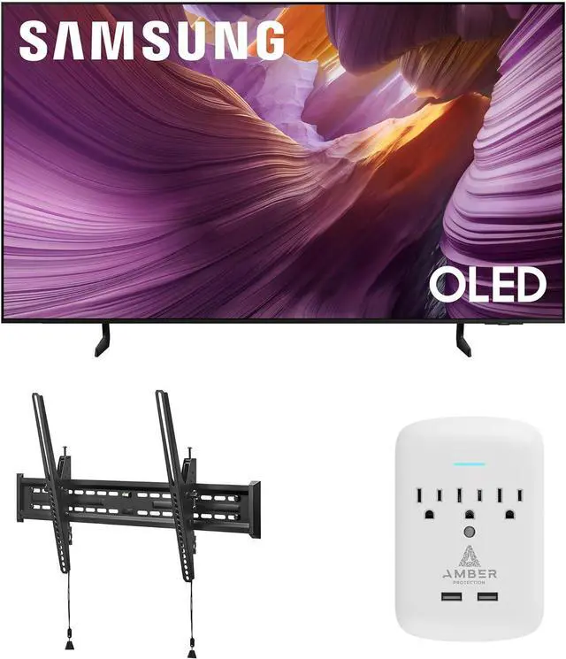 Main image of Samsung QN65S85FAFXZA 65 Inch OLED HDR 4K Smart TV with a Walts TV TILT-MOUNT-43-90 Large/XL Tilt Mount for 43"-98" TVs and Amber Protection 3-OUTLET-SURGE Surge Protector (2025)