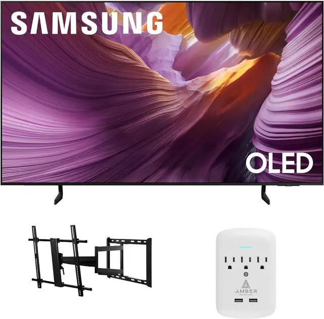 Main image of Samsung QN77S85FAEXZA 77 Inch OLED HDR 4K Smart TV with a Walts TV Large/Extra Large Full Motion Mount for 43"-90" TVs and Amber Protection 3-OUTLET-SURGE Surge Protector (2025)