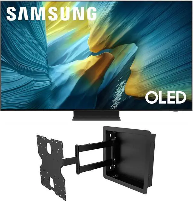 Main image of Samsung QN55S95FAFXZA 55 Inch OLED HDR Pro 4K Smart TV with a Kanto R400 Recessed In-wall Full Motion Articulating Mount (2025)