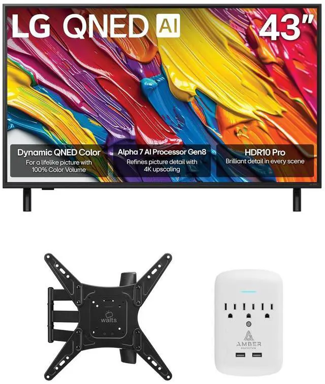 Main image of LG 43QNED82AUA 43 Inch QNED AI 4K Smart TV with a Walts Medium Full Motion Mount and Amber Protection 3-OUTLET-SURGE Surge Protector (2025)