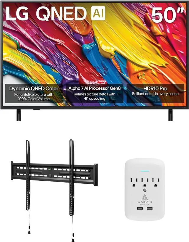Main image of LG 50QNED82AUA 50 Inch QNED AI 4K Smart TV with a Walts FIXED-MOUNT-43-90 Mount and Amber Protection 3-OUTLET-SURGE Surge Protector (2025)