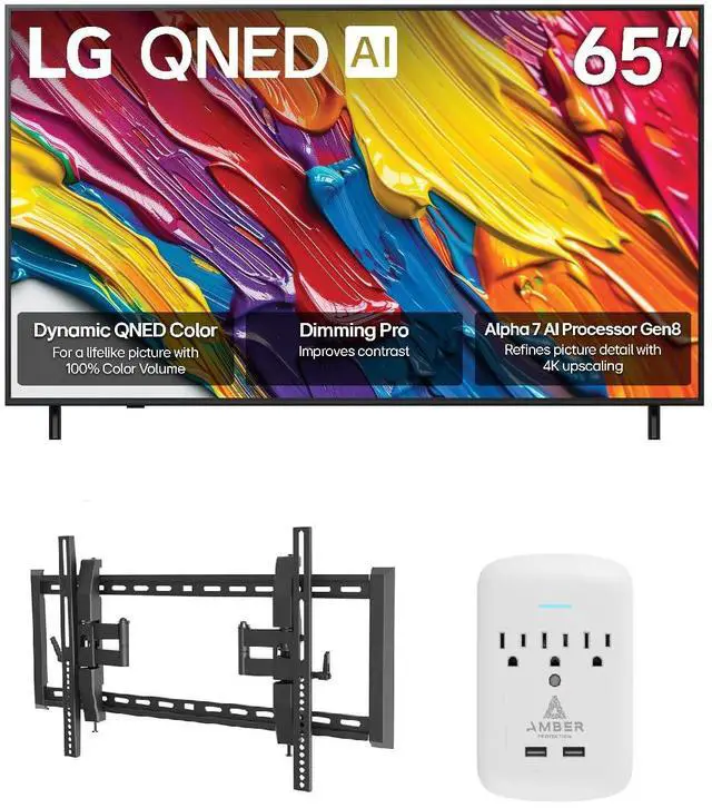 Main image of LG 65QNED82AUA 65 Inch QNED AI 4K Smart TV with a Walts TILT-EXTENSION-37-90 Tilt Mount and Amber Protection 3-OUTLET-SURGE Surge Protector (2025)