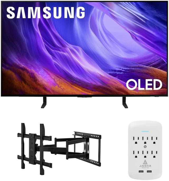 Main image of Samsung QN48S85HAEXZA 48" 4K OLED Smart TV with Dolby Atmos with a Walts TV XL-FULL-MOTION-MOUNT for 43 -90" Compatible TVs and an Amber Protection 6-OUTLET-SURGE Surge Protector (2026)