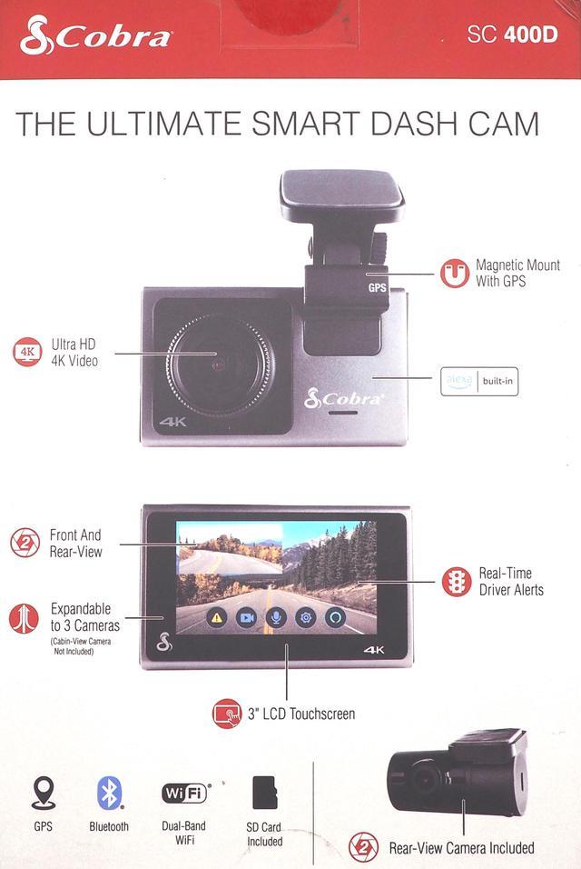 Cobra Ultimate Smart 4K Ultra HD Dash Cam with 1080p Full HD Rear