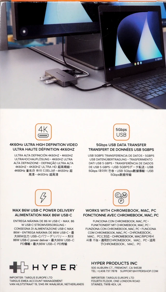 Alt view image 2 of 3 - HYPER HyperDrive Chrome 5-Port USB Type-C Hub HDMB2
