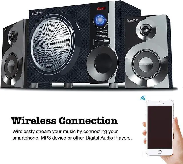 Alt view image 3 of 7 - Boytone BT-215FD Wireless Bluetooth 30-Watt Speaker System with FM Radio