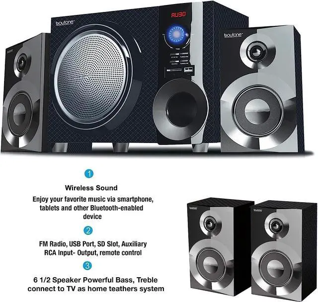 Alt view image 5 of 7 - Boytone BT-215FD Wireless Bluetooth 30-Watt Speaker System with FM Radio