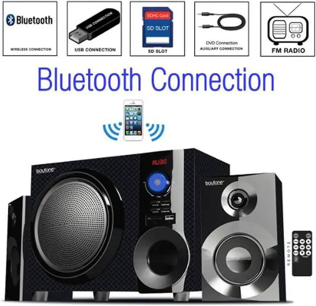Alt view image 4 of 7 - Boytone BT-215FD Wireless Bluetooth 30-Watt Speaker System with FM Radio
