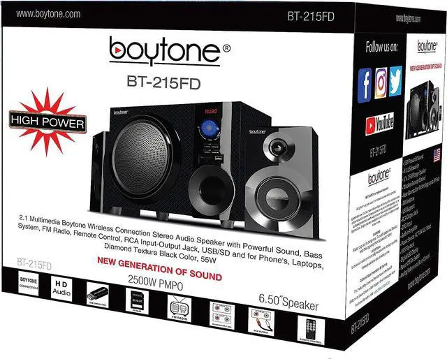 Alt view image 7 of 7 - Boytone BT-215FD Wireless Bluetooth 30-Watt Speaker System with FM Radio
