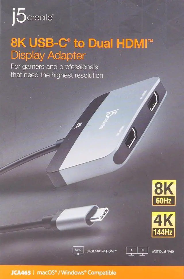 Main image of j5create 8K USB Type-C to Dual HDMI Display Adapter JCA465 NEW SEALED