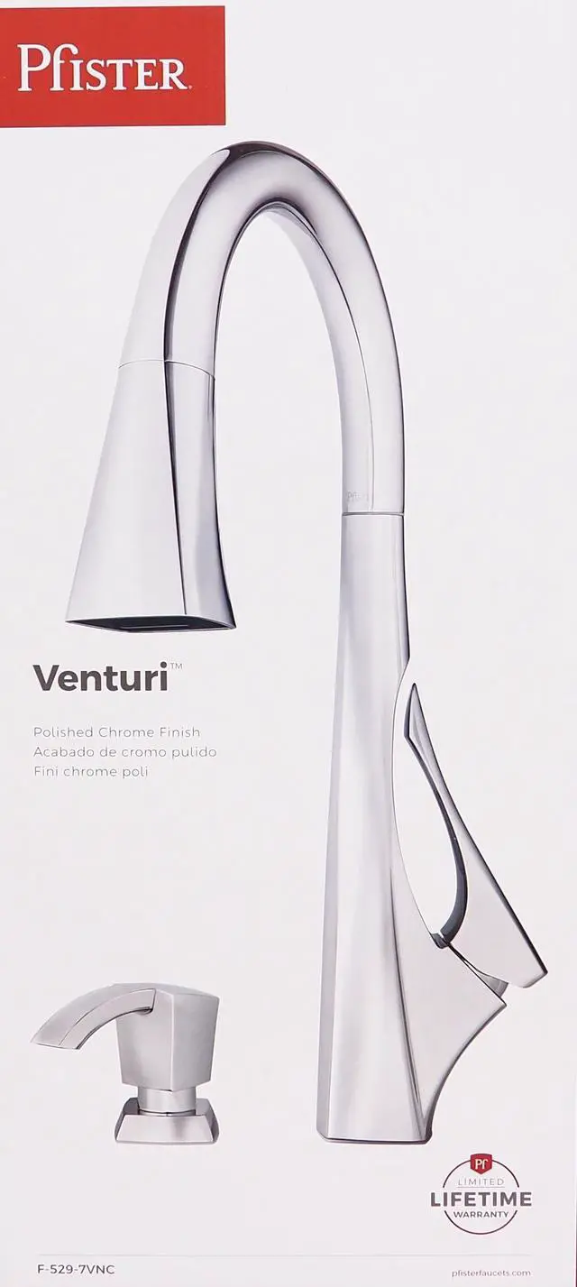 Alt view image 2 of 9 - Pfister Venturi Kitchen Faucet with Pull Down Sprayer and Soap Dispenser, Single Handle, High Arc, Stainless Polished Chrome Finish, F5297VNC