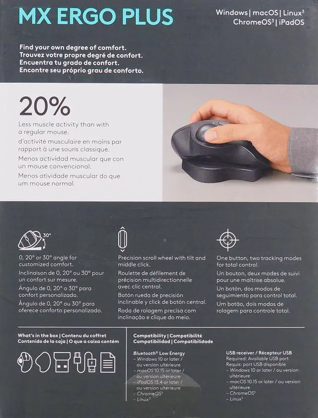 Alt view image 2 of 4 - Logitech MX Ergo Wireless Trackball Mouse Adjustable Ergonomic Design, Control and Move Text/Images/Files Between 2 Windows and Apple Mac Computers (Bluetooth or USB), Rechargeable, Graphite - Black