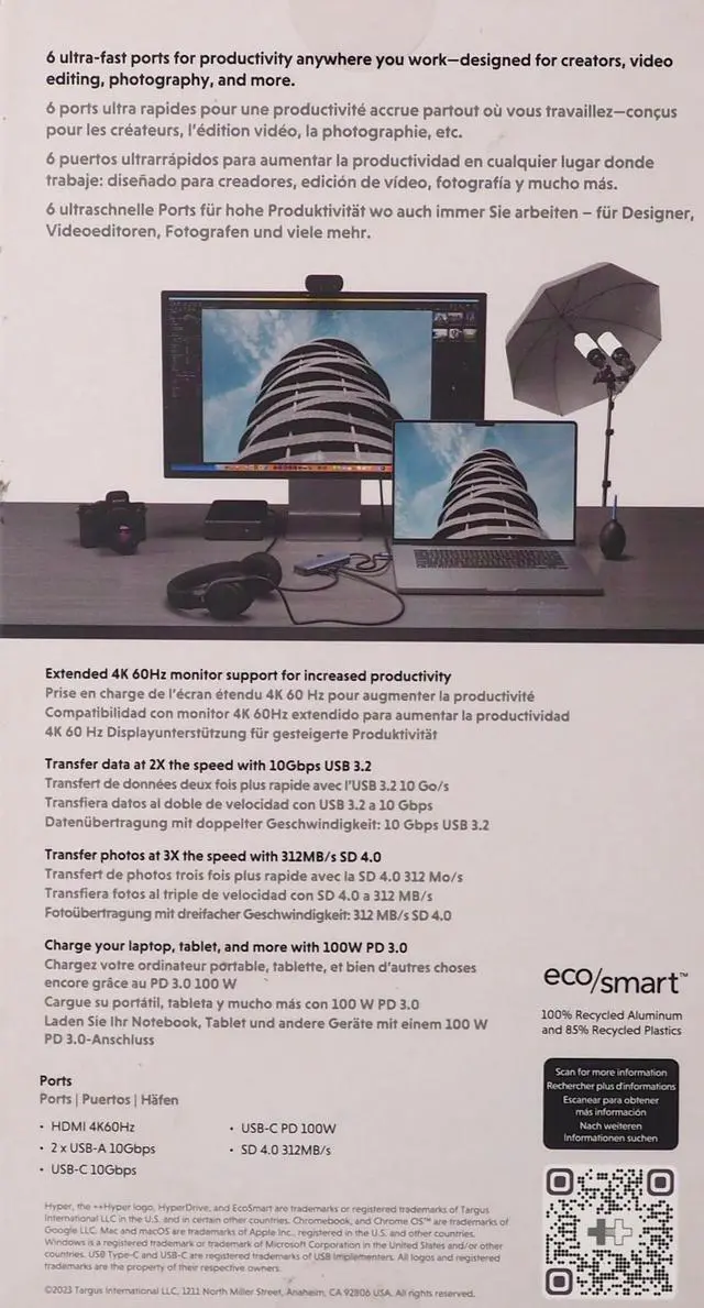 Alt view image 3 of 5 - Hyper HyperDrive Next 6 Port USB-C Hub HD4002GL For PC Mac Chromebook D4002GL