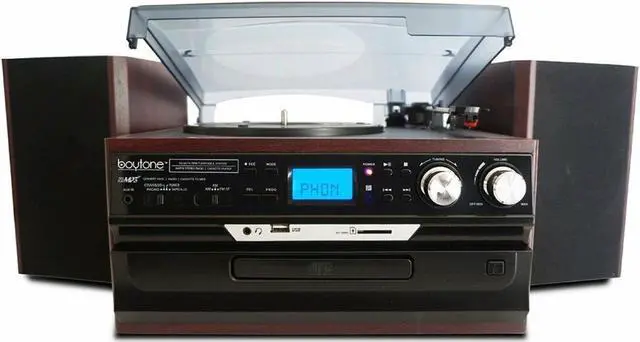 Main image of 7-in-1 Boytone BT-24DJM Turntable with Bluetooth Connection, 3 Speed 33, 45, 78 Rpm, CD, Cassette Player AM, FM USB, SD REFURBISHED