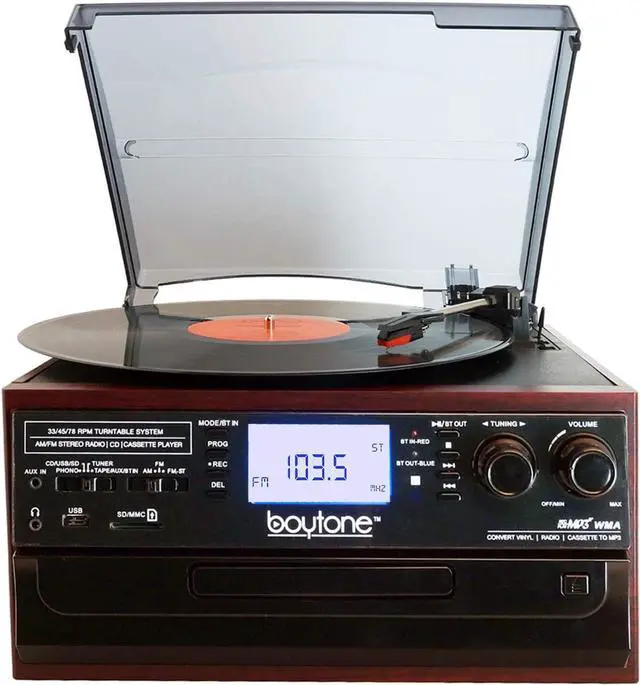 Main image of Boytone BT-22C, Bluetooth Record Player Turntable, AM/FM Radio, Cassette, CD Player Convert Vinyl,