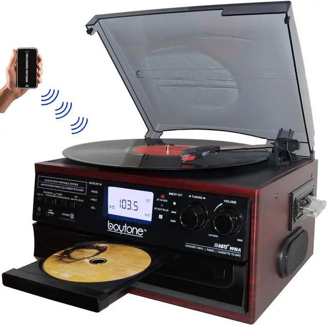 Alt view image 2 of 3 - Boytone BT-22C, Bluetooth Record Player Turntable, AM/FM Radio, Cassette, CD Player Convert Vinyl,