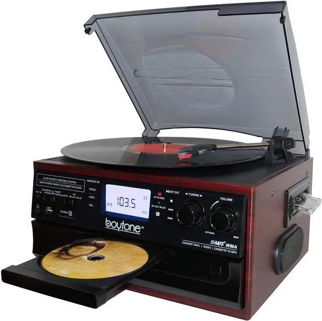 Alt view image 3 of 3 - Boytone BT-22C, Bluetooth Record Player Turntable, AM/FM Radio, Cassette, CD Player Convert Vinyl,