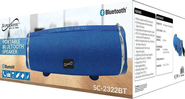 Alt view image 7 of 14 - Supersonic Portable Bluetooth Wireless Speaker Built-in Mic, USB/SD/AUX, FM SC-2322BT Blue