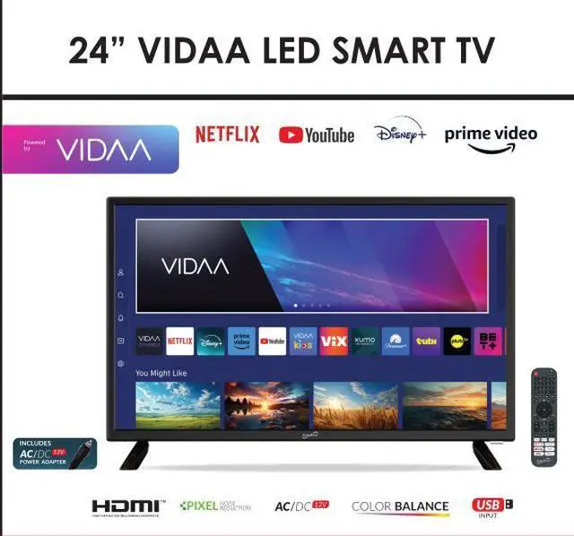 Alt view image 2 of 12 - Supersonic SC-2420VTV 24-inch Smart AC/DC LED TV, Powered by VIDAA, 1080p, WiFi, Built-in Speakers, USB, 3X HDMI ARC