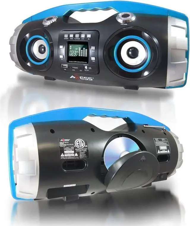 Alt view image 3 of 4 - AXESS PBBT2709BL Portable Bluetooth FM Radio/CD/MP3/USB/SD Heavy Bass Boombox (Blue)