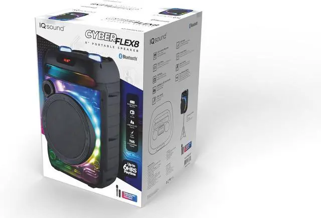 Alt view image 6 of 12 - Supersonic IQ Sound Cyber Flex 8" Portable Bluetooth Speaker w/ TWS LED Light, Wireless Mic USB/SD/FM/AUX  IQ-5908DJBT