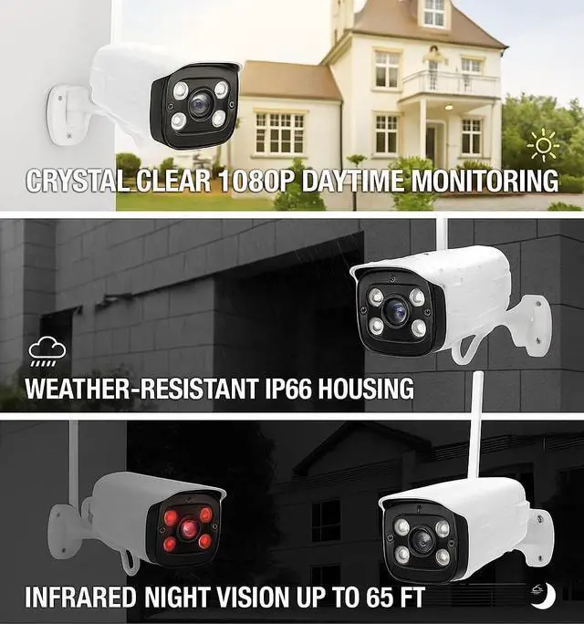 Alt view image 3 of 8 - Supersonic SC-5004NVR-Kit 4CH 1080P WiFi Security Camera System, 1TB HDD, 2-Way Audio, Night Vision, Waterproof