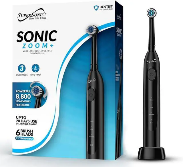 Alt view image 4 of 14 - Supersonic Sonic ZOOM +TB-1000 Toothbrush 6 Heads & Wireless Rechargeable Black
