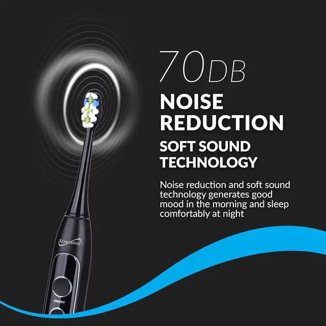 Alt view image 2 of 14 - Supersonic Sonic Zoom Whitening Electric Toothbrush 40,000 VPM 5 Modes 8 Heads TB-5100 Black