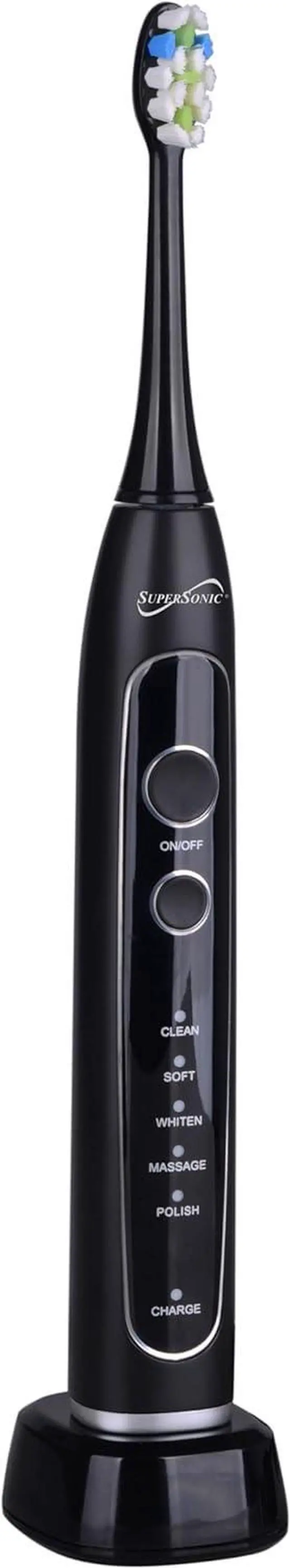 Alt view image 4 of 14 - Supersonic Sonic Zoom Whitening Electric Toothbrush 40,000 VPM 5 Modes 8 Heads TB-5100 Black