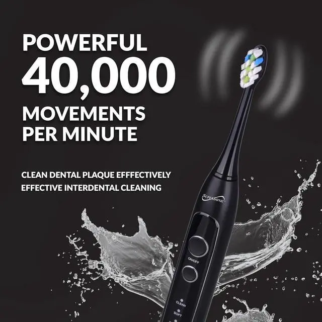 Alt view image 7 of 14 - Supersonic Sonic Zoom Whitening Electric Toothbrush 40,000 VPM 5 Modes 8 Heads TB-5100 Black