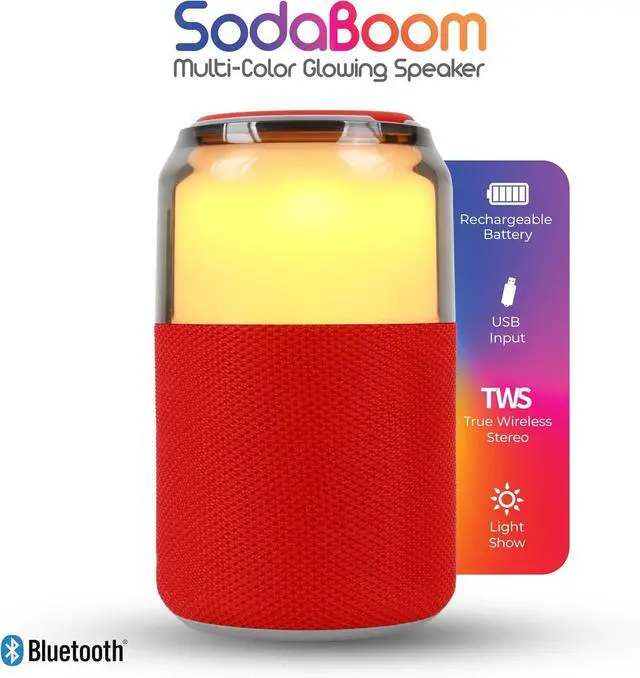 Alt view image 4 of 14 - Supersonic SC-2335BT SodaBoom Multi-Color Glowing Portable Bluetooth Speaker Red
