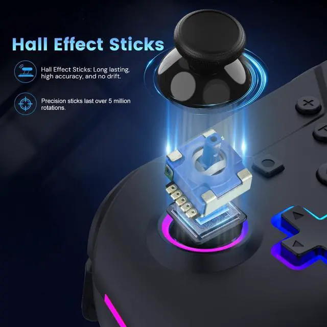 Alt view image 4 of 14 - Hyperkin Armor3 NuRival Wireless Controller for Nintendo Switch OLED/Lite, Hall Effect, RGB M07619-BKHE