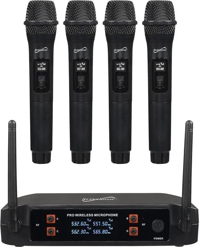 Main image of Supersonic SC-909 2.4G 4 Channel Wireless Microphone System 160FT Range, Crystal Clear Sound