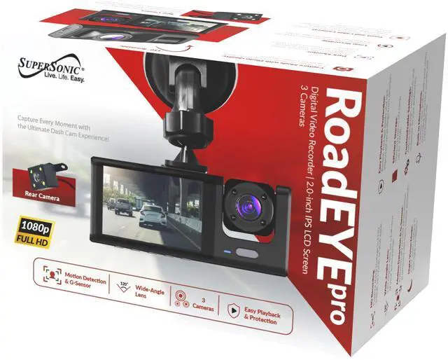 Alt view image 6 of 7 - Supersonic RoadEYEpro HD Dash Cam FHD 1080p Front+Cabin+Rear, Night Vision, G-Sensor, GPS, Loop Recording, 32GB SD, SC-580DC