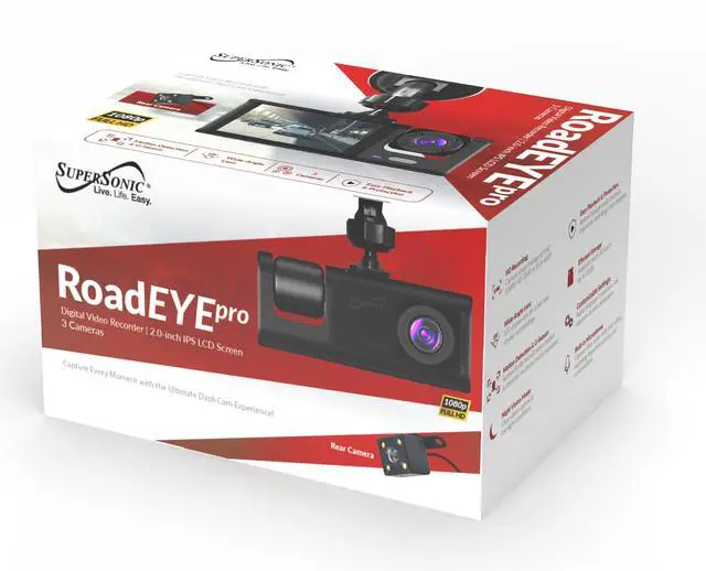 Alt view image 7 of 7 - Supersonic RoadEYEpro HD Dash Cam FHD 1080p Front+Cabin+Rear, Night Vision, G-Sensor, GPS, Loop Recording, 32GB SD, SC-580DC