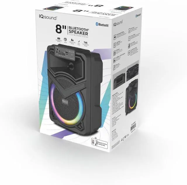 Alt view image 4 of 5 - Supersonic IQ Sound IQ-2308BT Cyber Flex8 8" Portable Bluetooth Speaker w/ TWS, LED Lights, FM Radio, USB/SD/AUX/Mic