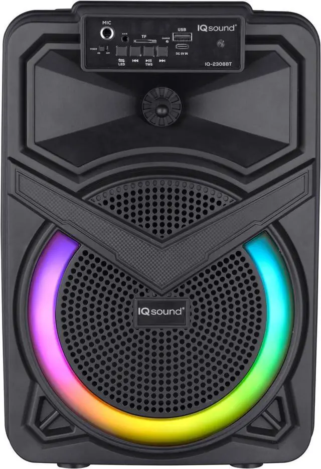 Alt view image 5 of 5 - Supersonic IQ Sound IQ-2308BT Cyber Flex8 8" Portable Bluetooth Speaker w/ TWS, LED Lights, FM Radio, USB/SD/AUX/Mic