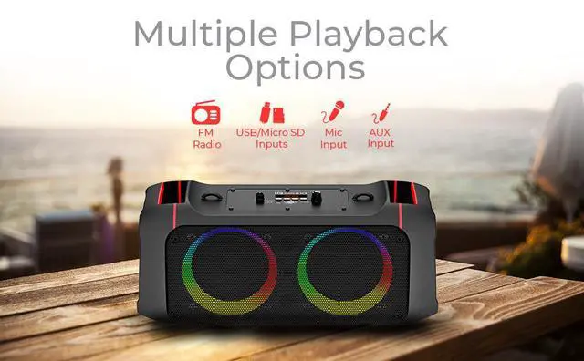 Alt view image 7 of 7 - IQ Sound IQ-3504BT Bass Glow Go Portable Bluetooth Speaker with Tws Stereo Pairing, Dual 4" Drivers, Bluetooth 5. Wireless